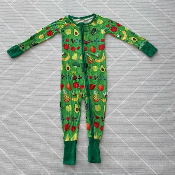 Play Condition)Little Sleepies Green Fruit Print One Piece baby size 12-18M - Picture 1 of 6